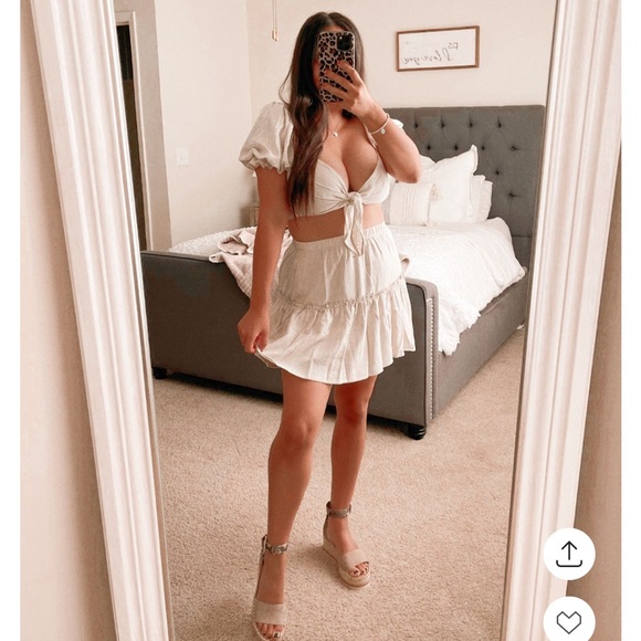 NWOT Pink Lily Tan/Cream Two-Piece. Tie Crop Top and Skirt - Picture 3 of 10